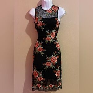 Calvin Klein Black Floral Embroidered Midi Dress